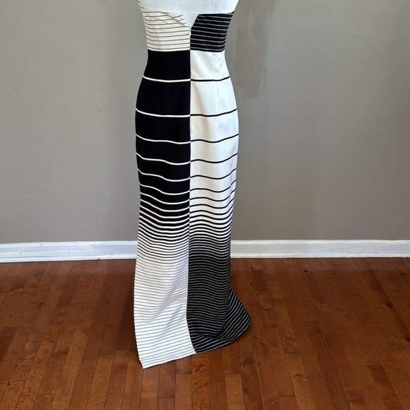 David Meister Black and White Graduating Stripe Silk Strapless Maxi Dress Size 4 - Picture 7 of 10